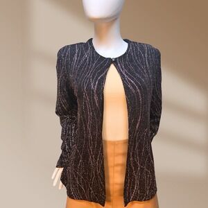 Ronni Nicole Women's Dress Jacket Very Sparkly Pink Accents on Black Sz Large